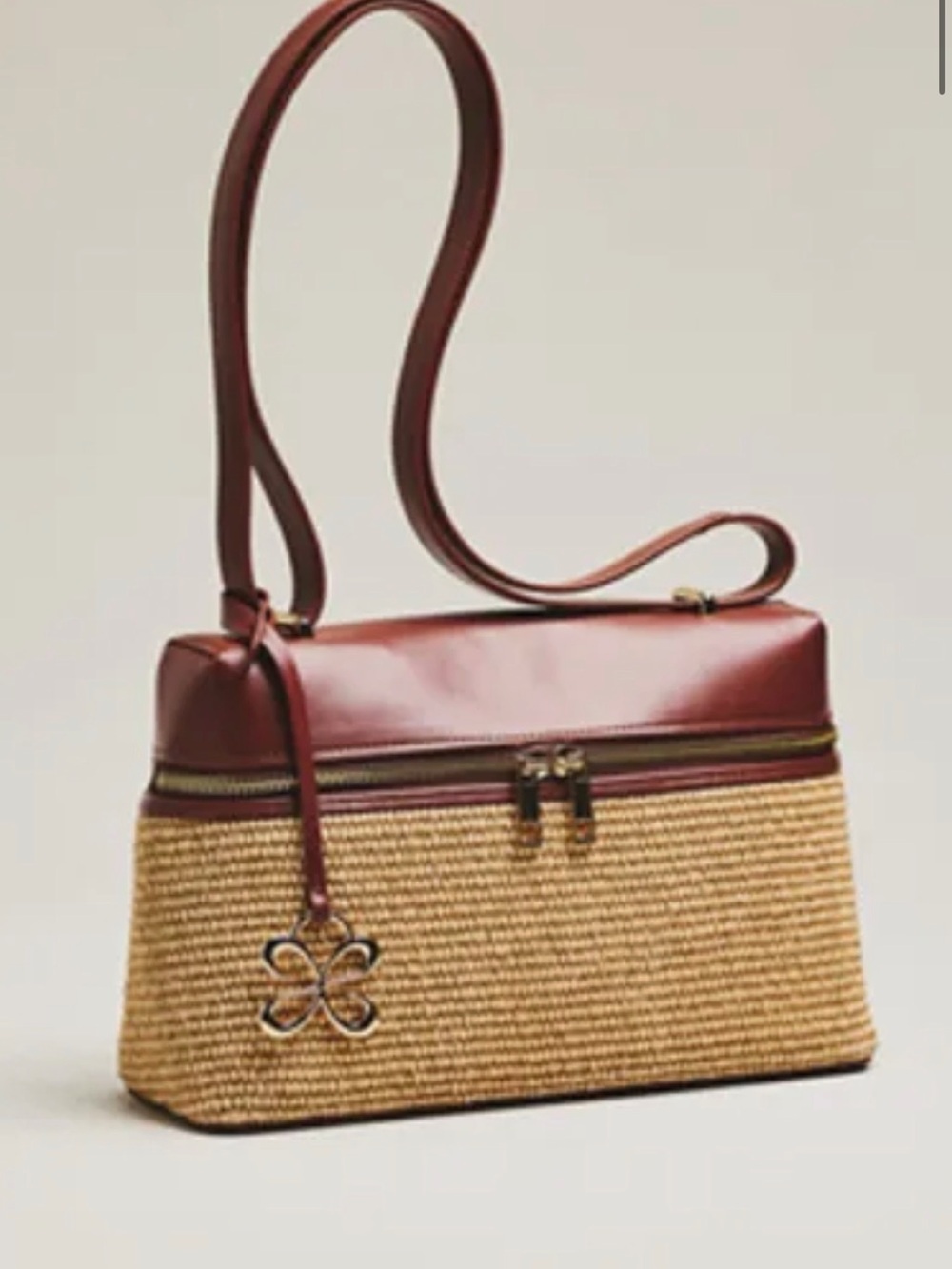 Maeve Straw Crossbody Bag with Burgundy Trim
